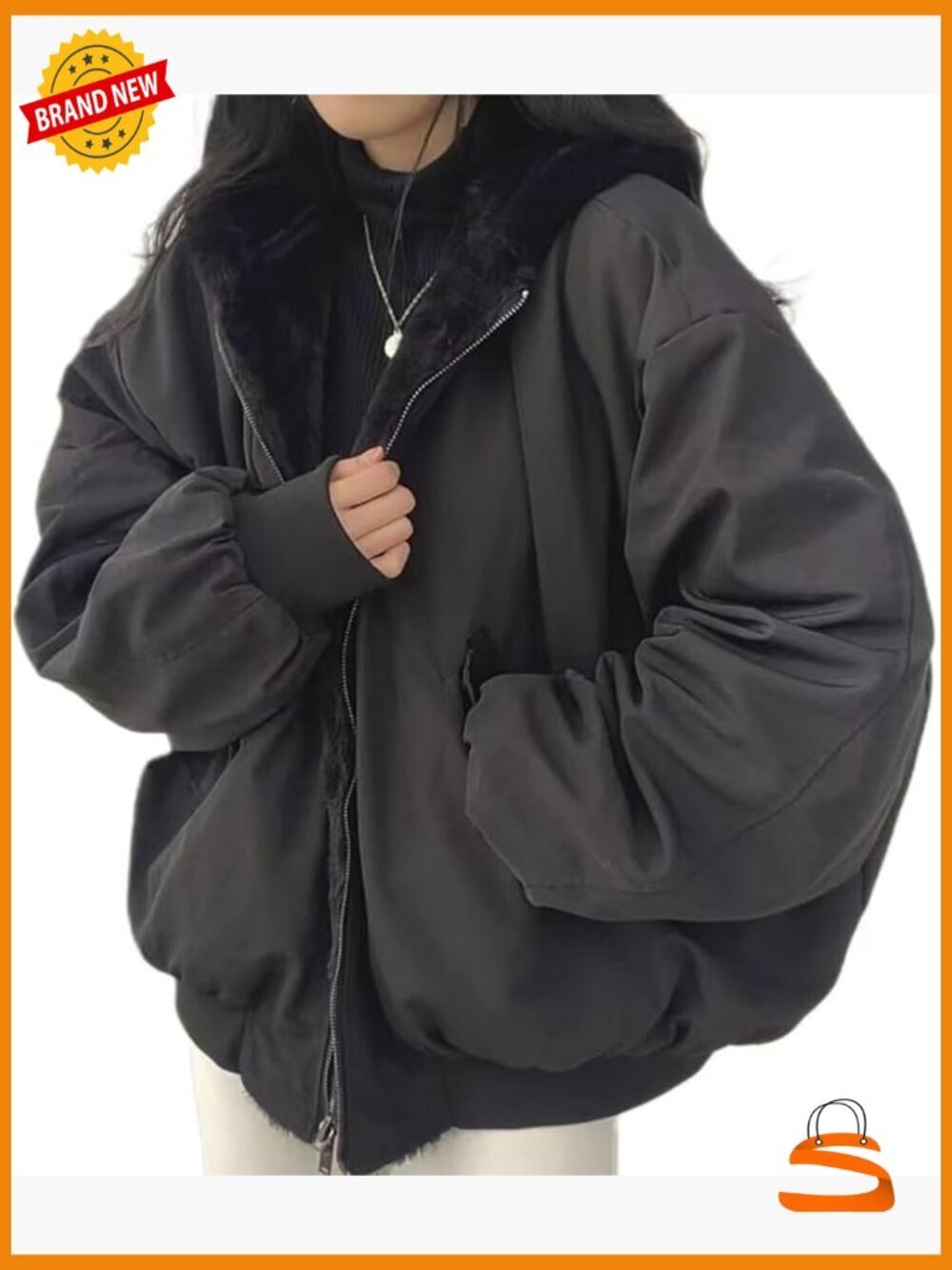 Reversible Sherpa Zip Up Hoodie Fleece Fur Grunge Winter Coat Cutecore